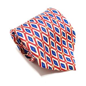 Kenneth Roberts Necktie Red White & Blue Geometric Pattern Silk Neck Tie